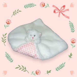 Ebba Baby Plush Cat /Bear Lovey Security Blanket White/Pink Checkers